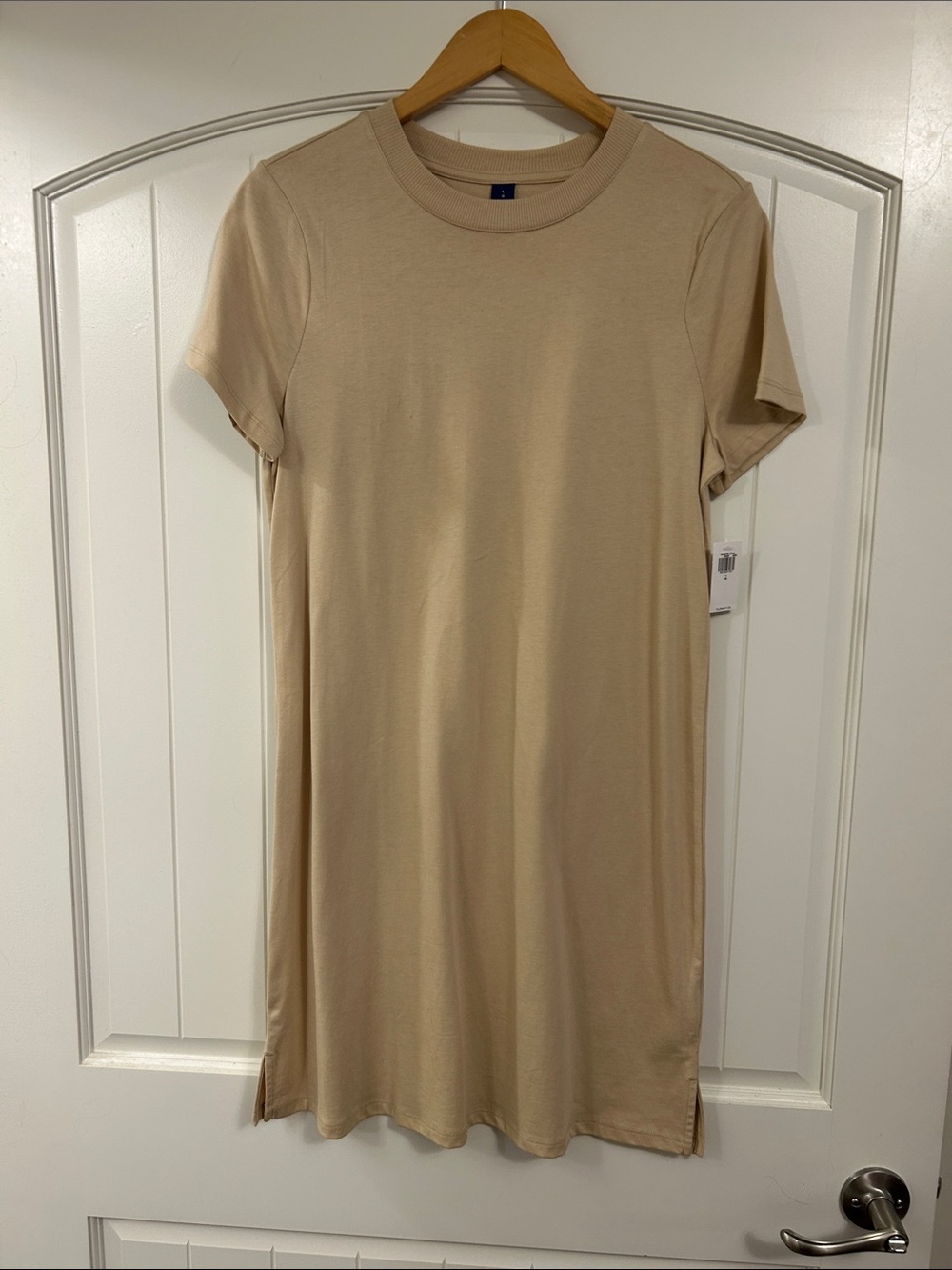 Old Navy Short Sleeve Crewneck Tee Dress in Light Tan